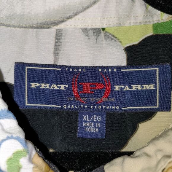 Vintage Y2K Phat Farm Shirt Tan Button Up All Over Print Tiger Dragon Mens XL - Picture 6 of 13